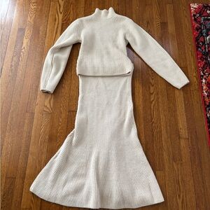 H&M Cream Ribbed Knit Two-Piece Sweater Set